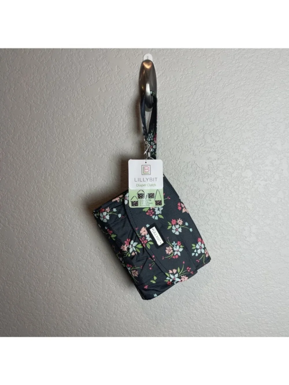 NWT Lillybit by Demdaco Diaper Clutch Bag Tote Purse Changing Pad Gray Pink